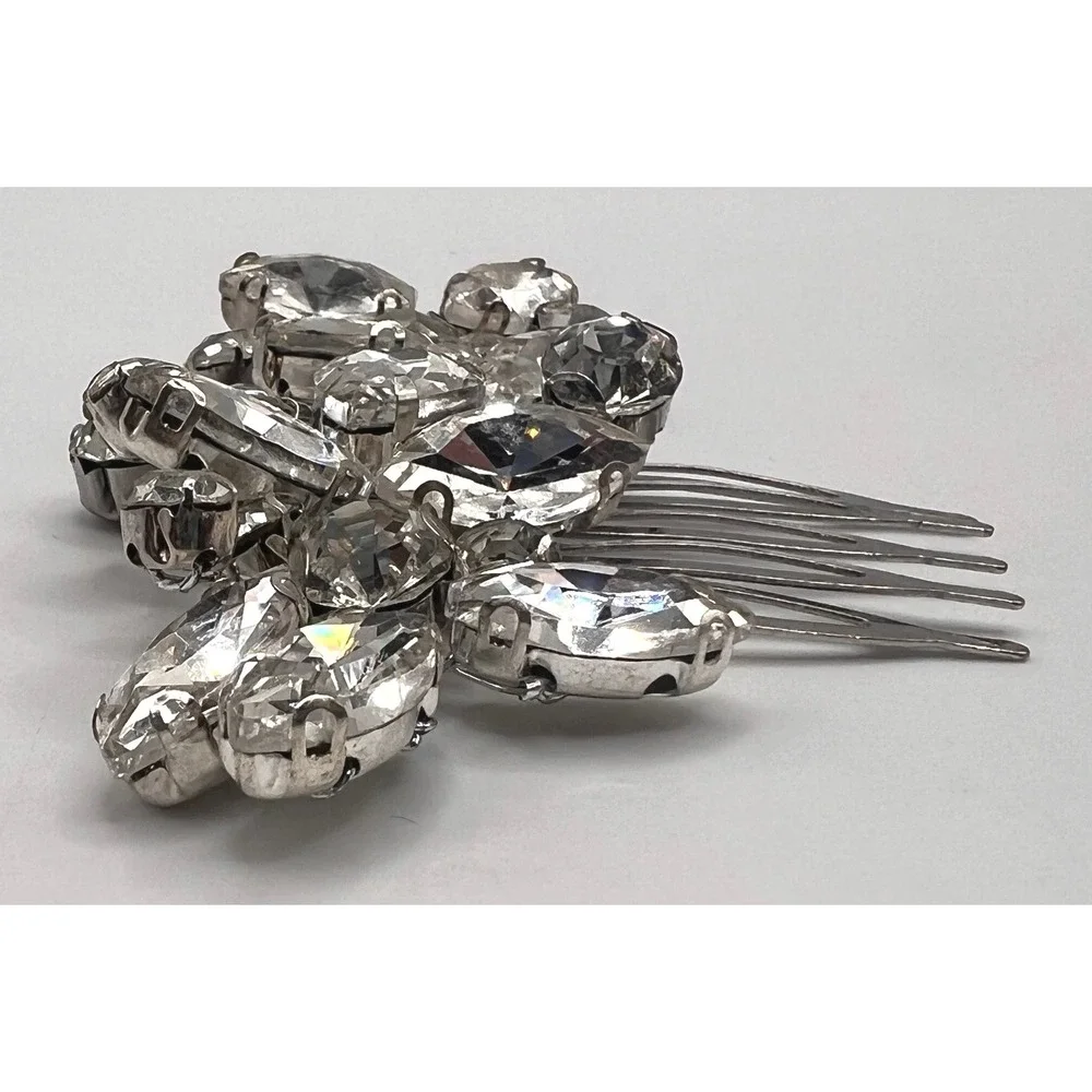 Large‎ Vintage Rhinestone Bridal Pageant Hair Comb Silver Tone Statement Updo